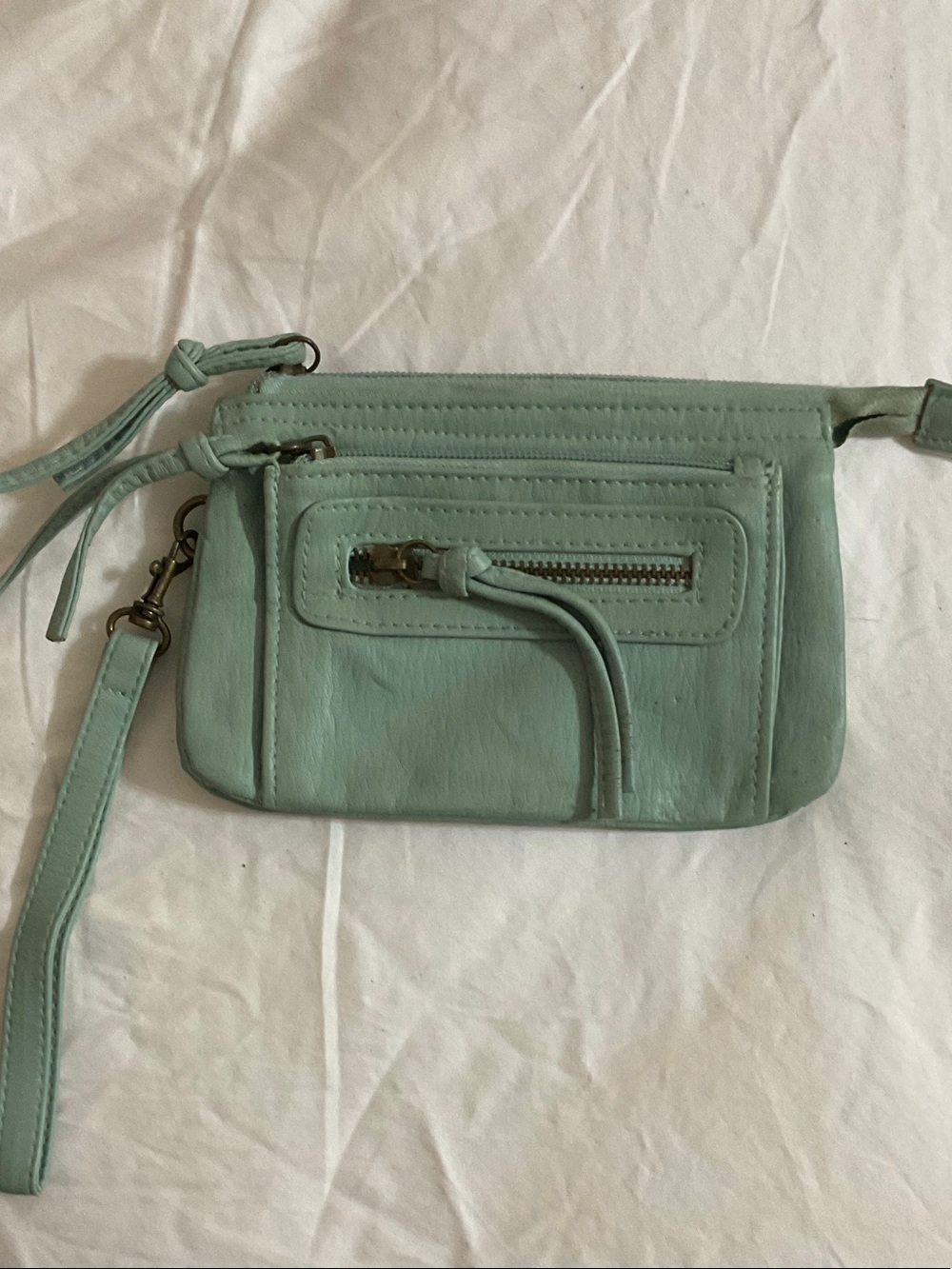 Mint Green Leather Wristlet Bag
